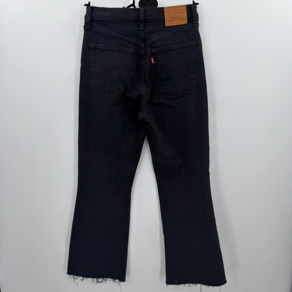 Levi's Ribcage Crop Flare Black Denim Jeans Women's Size 26 Raw Hem - Picture 8 of 8